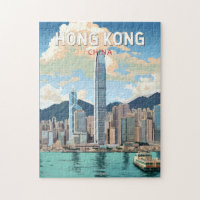 Hong Kong China Travel Art Vintage