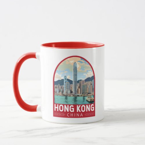 Hong Kong China Travel Art Vintage Mug