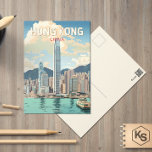 Hong Kong China Travel Art Vintage Postcard<br><div class="desc">Hong Kong retro vector travel design. A Blend of East and West: Hong Kong boasts a captivating blend of Chinese and Western influences.</div>