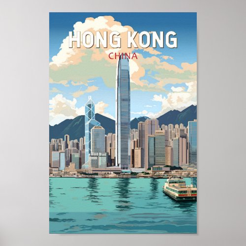 Hong Kong China Travel Art Vintage Poster