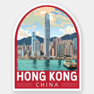 Hong Kong China Travel Art Vintage Sticker