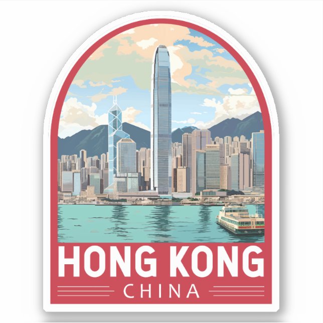 Hong Kong China Travel Art Vintage Sticker (Front)