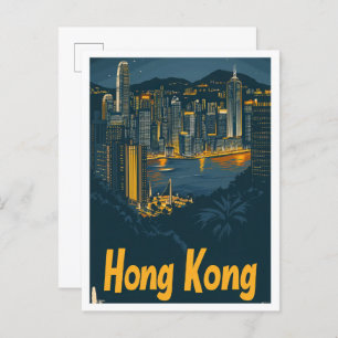 Hong Kong China Vintage Travel Illustration Postcard