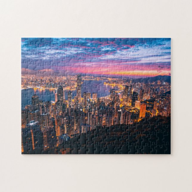 Hong Kong City Urban Sunset Landscape Panorama Jigsaw Puzzle (Horizontal)