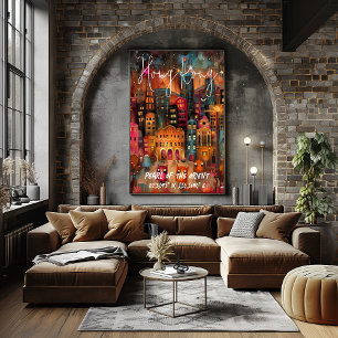 Hong Kong Colorful Abstract City Skyline  Poster