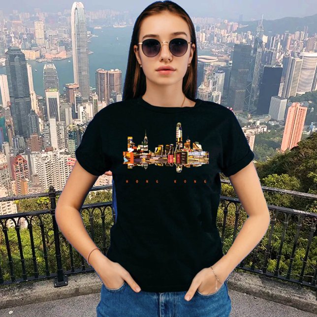 Hong Kong Colorful Silhouette T-Shirt (Hong Kong, black t-shirt for women)