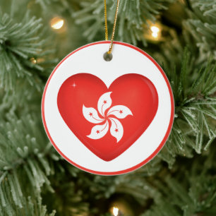 Hong Kong Flag Heart Ceramic Ornament
