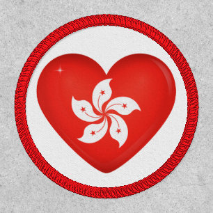 Hong Kong Flag Heart Iron On Patch