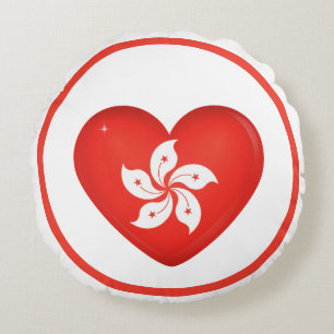 Hong Kong Flag Heart Round Pillow