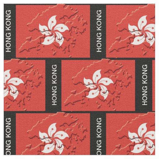 HONG KONG Flag Map with CUSTOMIZABLE Text Fabric