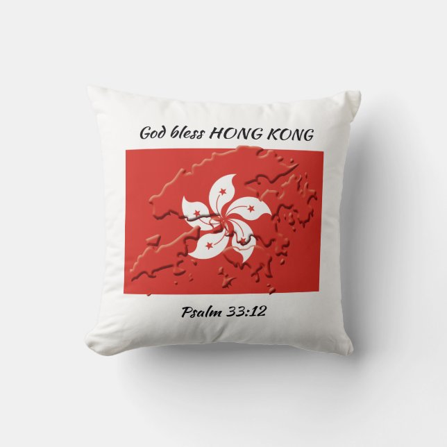HONG KONG FLAG Patriotic Scripture Custom WHITE Throw Pillow (Front)