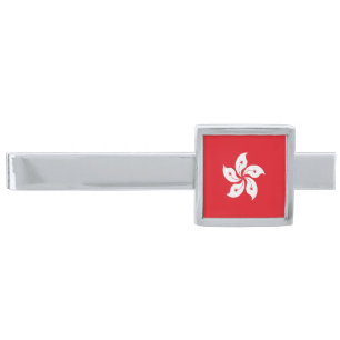 Hong Kong flag Silver Finish Tie Bar