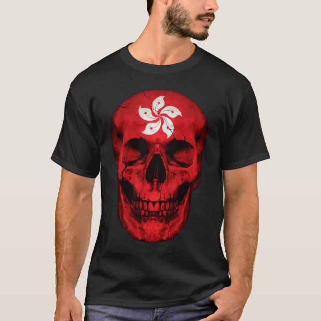Hong Kong Flag Skull Hongkonger Roots Proud Patrio T-Shirt (Front)