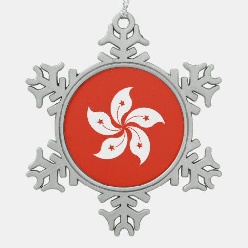 Hong Kong Flag Snowflake Pewter Christmas Ornament