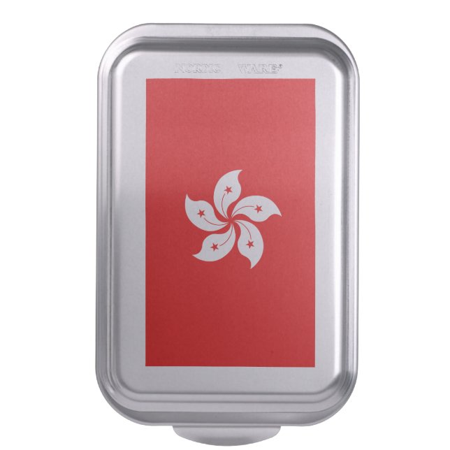 Hong Kong Flag White Orchid on Red Cake Pan (Front Vertical)