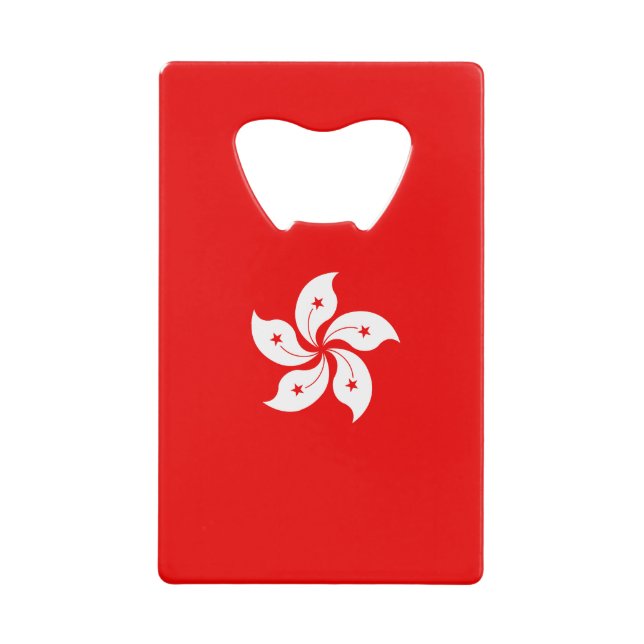 Hong Kong Flag White Orchid on Red Credit Card Bottle Opener (Front)