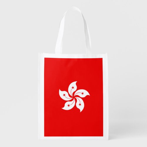 Hong Kong Flag White Orchid on Red Grocery Bag