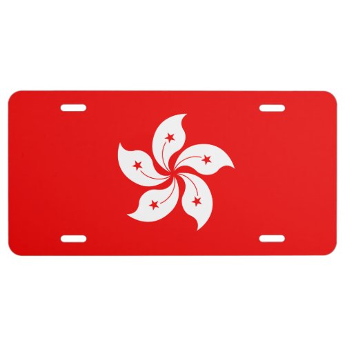 Hong Kong Flag White Orchid on Red License Plate