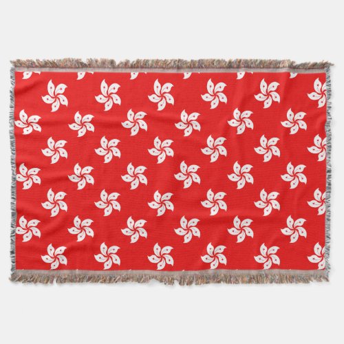 Hong Kong Flag White Orchid on Red Throw Blanket