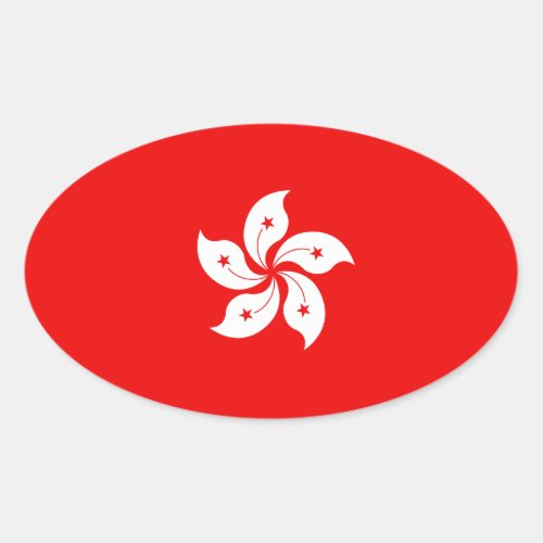 Hong Kong Flag White Orchid Symbol Oval Sticker