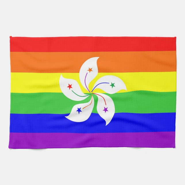 hong kong gay proud rainbow flag homosexual towel (Horizontal)