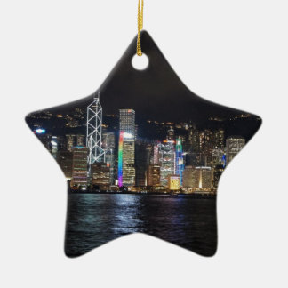 Hong Kong Harbor at night Ceramic Ornament