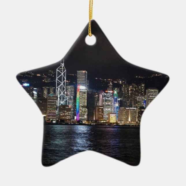 Hong Kong Harbor at night Ceramic Ornament (Front)