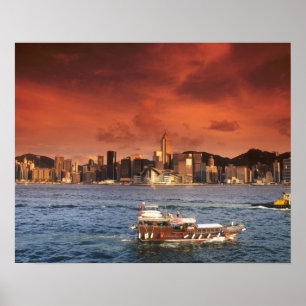 Hong Kong Harbor at Sunset Poster