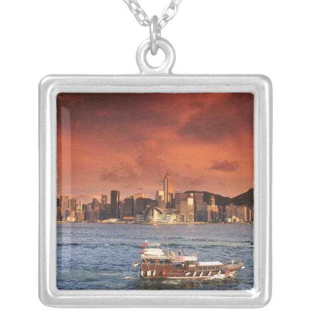 Hong Kong Harbor at Sunset Silver Plated Necklace (Front)