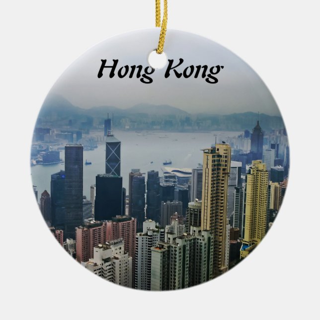 Hong Kong Harbor Mists Ceramic Ornament (Front)