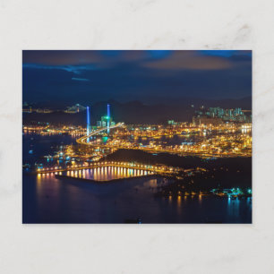 Hong Kong Harbor Skyline Lights at Night Postcard