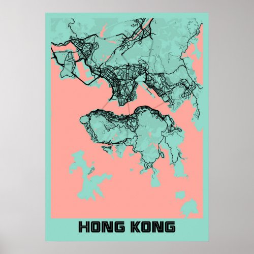 Hong Kong _ Hong Kong Peony City Map Poster