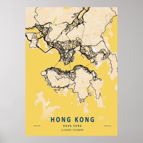 Hong Kong _ Hong Kong Yellow City Map Poster