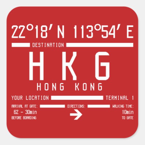 Hong Kong International Airport Code HKG Square Sticker