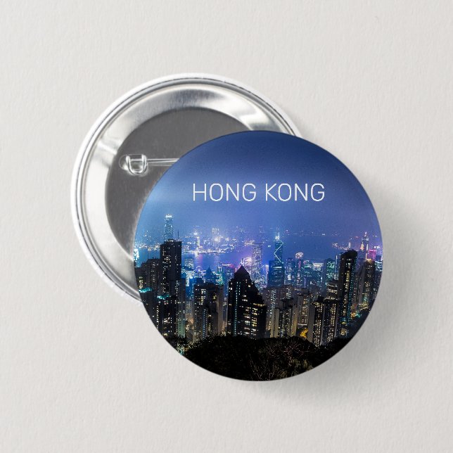 Hong Kong Island Skyline Panorama Night Souvenir Button (Front & Back)
