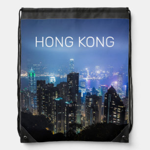 Hong Kong Island Skyline Panorama Night Souvenir Drawstring Bag