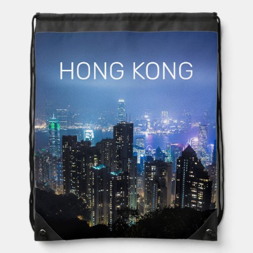 Hong Kong Island Skyline Panorama Night Souvenir Drawstring Bag