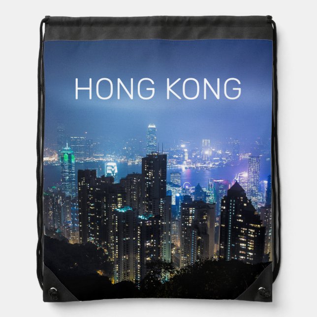 Hong Kong Island Skyline Panorama Night Souvenir Drawstring Bag (Front)