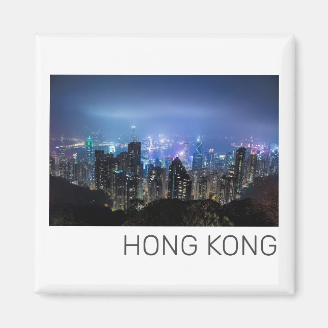 Hong Kong Island Skyline Panorama Night Souvenir Magnet (Front)