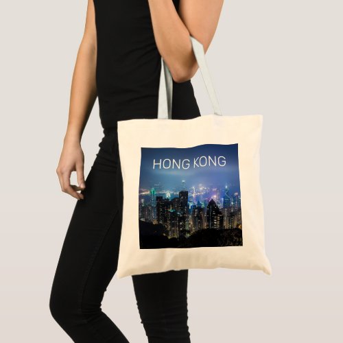 Hong Kong Island Skyline Panorama Night Souvenir Tote Bag