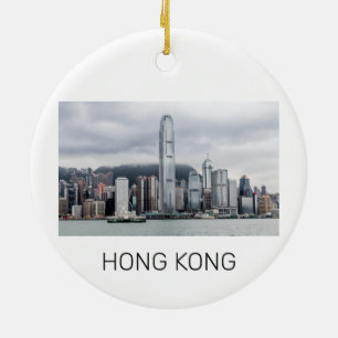 Hong Kong Island Skyline Retro Cityscape Vintage Ceramic Ornament