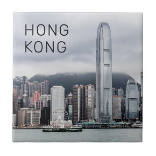 Hong Kong Island Skyline Retro Cityscape Vintage Ceramic Tile
