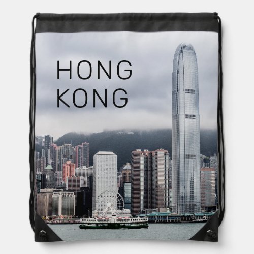 Hong Kong Island Skyline Retro Cityscape Vintage Drawstring Bag
