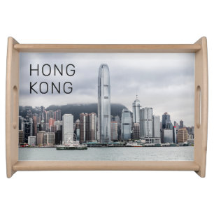 Hong Kong Island Skyline Retro Cityscape Vintage Serving Tray