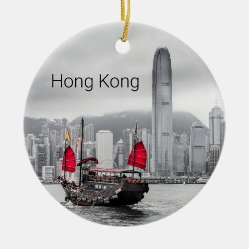 Hong Kong Island Skyline Vintage Panorama Souvenir Ceramic Ornament