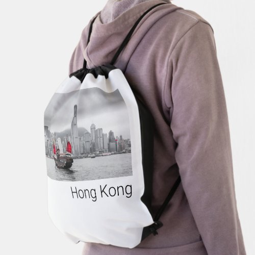 Hong Kong Island Skyline Vintage Panorama Souvenir Drawstring Bag