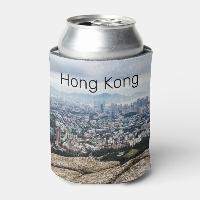 Hong Kong Lion Rock Hill Skyline Panorama Souvenir Can Cooler (Can Front)