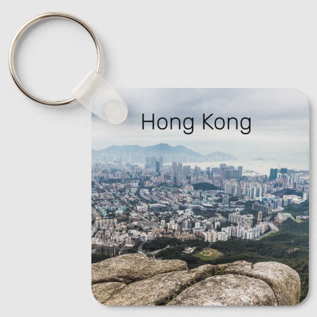 Hong Kong Lion Rock Hill Skyline Panorama Souvenir Keychain (Front)