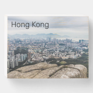 Hong Kong Lion Rock Hill Skyline Panorama Souvenir Wooden Box Sign