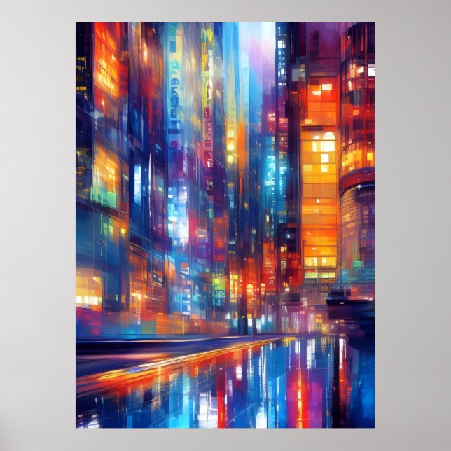 Hong Kong Neon Lights Colorful Cityscape Poster (Front)